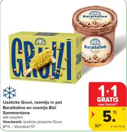 Carrefour Ijssticks gruvi en roomijs barattolino aanbieding