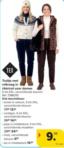 Carrefour Truitje met rolkraag in ribtricot voor dames aanbieding