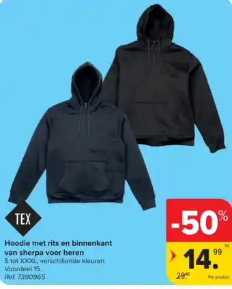 Hoodie met rits en binnenkant van sherpa voor heren