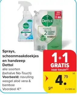 Carrefour Sprays, schoonmaakdoekjes en handzeep Dettol aanbieding