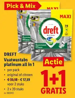 Lidl Dreft Vaatwastabs platinum all in 1 aanbieding