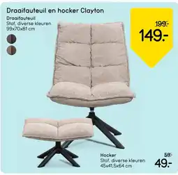 Leen Bakker Draaifauteuil en hocker Clayton aanbieding