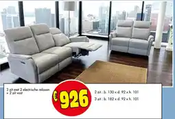 Budget Meubelen 3 zit met 2 elektrische relaxen + 2 zit vast aanbieding