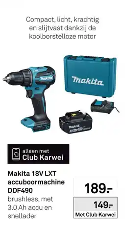 Karwei Makita 18V LXT accuboormachine DDF490 aanbieding