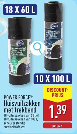 ALDI Power force Huisvuilzakken met trekband aanbieding