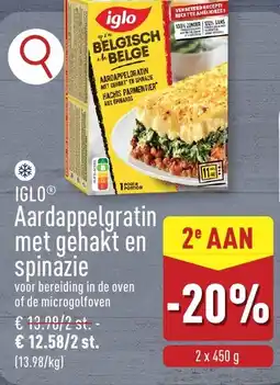 ALDI Iglo aardappelgratin met gehakt en spinazie aanbieding