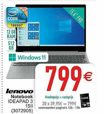 Cora Lenovo Notebook Ideapad 3 aanbieding