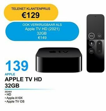 EHBO PC Apple tv hd 32gb aanbieding