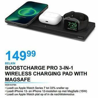 Derco Systems Belkin boostcharge pro 3-in-1 wireless charging pad with magsafe wiz016vfbk aanbieding