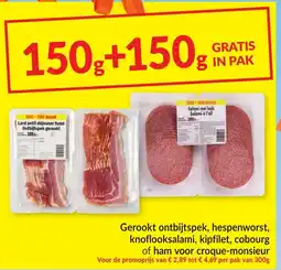 Intermarché Gerookt ontbijtspek, hespenworst, knoflooksalami, kipfilet, cobourg of ham voor croque-monsieur aanbieding