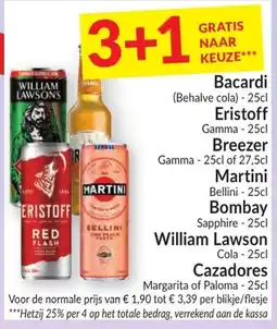 Intermarché Bacardi/eristoff/breezer/martini/bombay/william lawson/cazadores aanbieding
