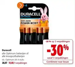 Colruyt Duracell alle Optimum batterijen of alle knoopcelbatterijen aanbieding