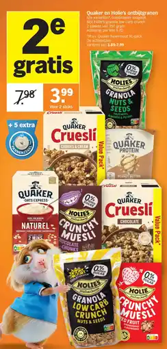 Albert Heijn Quaker en Hollie's ontbijtgranen aanbieding
