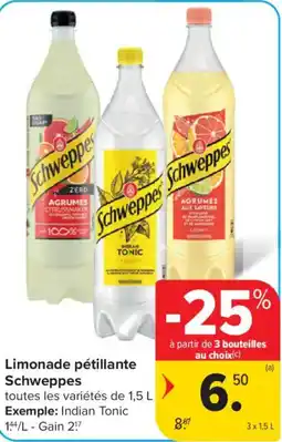 Carrefour Limonade pétillante Schweppes aanbieding