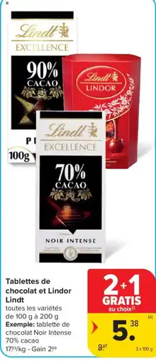 Carrefour Tablettes de chocolat et Lindor Lindt aanbieding