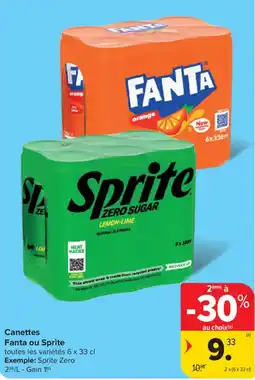 Carrefour Canettes Fanta ou Sprite aanbieding