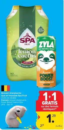 Carrefour Boisson énergisante Zyla et limonade Spa Fruit aanbieding