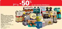 Carrefour Bière Piedboeuf Pils en canettes, Brussels Beer Project, Ypra, Kwaremont, Petrus, Kasteel, Maredsous, Liefmans, Leffe en cane aanbieding