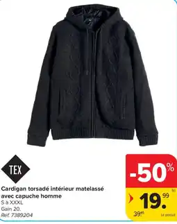 Carrefour Cardigan torsadé intérieur matelassé avec capuche homme aanbieding