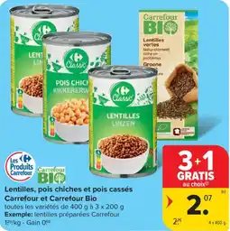 Carrefour lentilles, pois chiches et pois cassés aanbieding