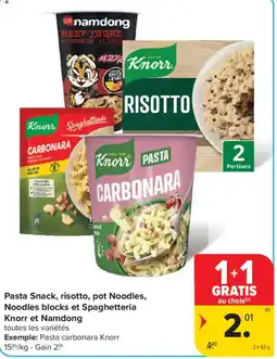 Carrefour Pasta snack, risotto, pot noodles, noodles blocks et spaghetteteria aanbieding