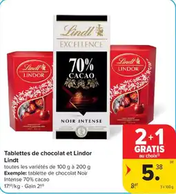 Carrefour Market Tablettes de chocolat et Lindor Lindt aanbieding