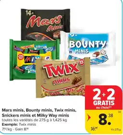 Carrefour Market Mars minis, Bounty minis, Twix minis, Snickers minis et Milky Way minis aanbieding
