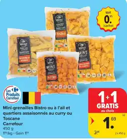Carrefour Market Mini-grenailles Bistro ou à l'ail et quartiers assaisonnés au curry ou Toscan aanbieding
