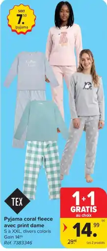 Carrefour Pyjama coral fleece avec print dame aanbieding