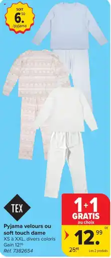 Carrefour Pyjama velours ou soft touch dame aanbieding