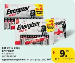 Carrefour Market Lot de 12 piles Energizer AA ou AAA aanbieding