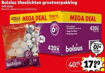 Kruidvat Bolsius theelichten grootverpakking aanbieding
