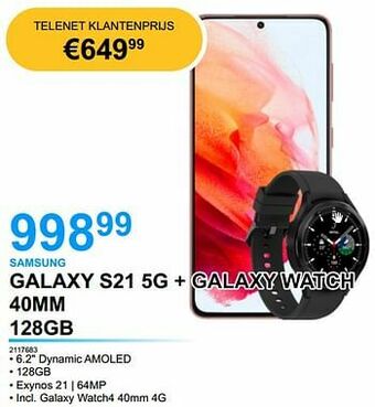 Derco Systems Samsung galaxy s21 5g + galaxy watch 40mm 128gb aanbieding