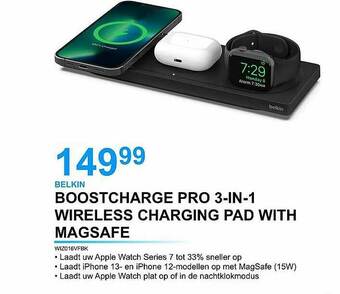 AUVA Belkin Boostcharge Pro 3 In 1 Wireless Charging Pad With Magsafe aanbieding