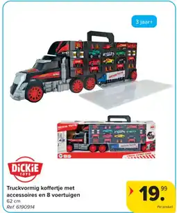 Carrefour Truckvormig koffertje met accessoires en 8 voertuigen aanbieding
