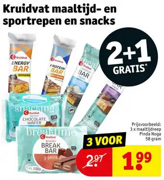 Kruidvat Kruidvat maaltijd- en sportrepen en snacks 3 x maaltijdreep Pinda Noga 58 gram aanbieding