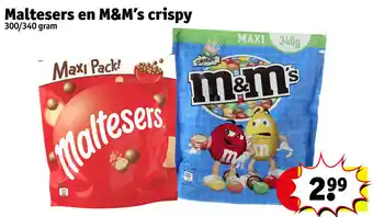 Kruidvat Maltesers en M&M's crispy 300/340 gram aanbieding