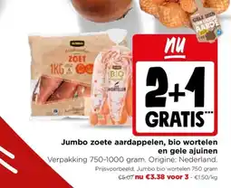 Jumbo Jumbo zoete aardappelen, bio wortelen en gele ajuinen aanbieding