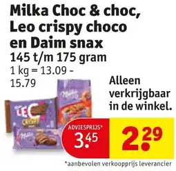 Kruidvat Milka Choc & choc, Leo crispy choco en Daim snax aanbieding