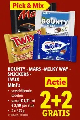 Lidl Bounty - mars - milky way - snickers - twix mini's aanbieding