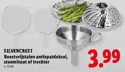 Lidl silvercrest roestvrijstalen antispatdeksel, stoominzet of trechter aanbieding