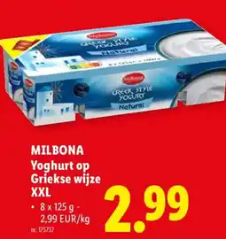 Lidl Milbona yoghurt op griekse wijze aanbieding