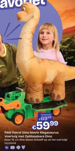 Dreamland Paw patrol dino movie megasaurus voertuig met opblaasbare dino aanbieding