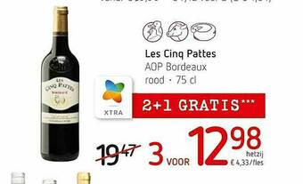 Spar Colruyt Les Cinq Pattes Aop Bordeaux aanbieding