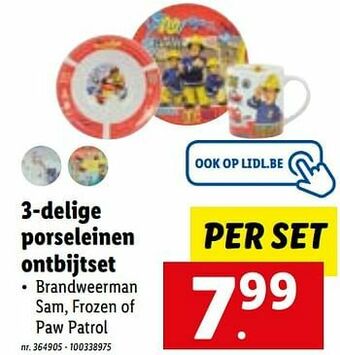 Lidl 3-delige porseleinen ontbijtset aanbieding