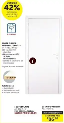 Zelfbouwmarkt porte plane à peindre complète aanbieding