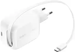 Coolblue Belkin BoostCharge Pro Oplader 45W Usb C Wit + Usb C Intrekbare Kabel 0,8m Kunststof Wit aanbieding