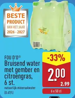 ALDI Fou d'o bruisend water met gember en citroengras aanbieding