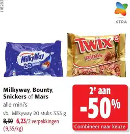 Colruyt Milkyway, Bounty, Snickers of Mars alle mini's aanbieding