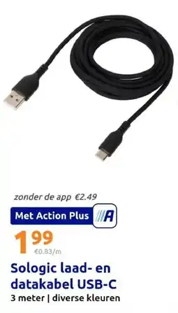 Action Sologic laad- en datakabel usb-c aanbieding